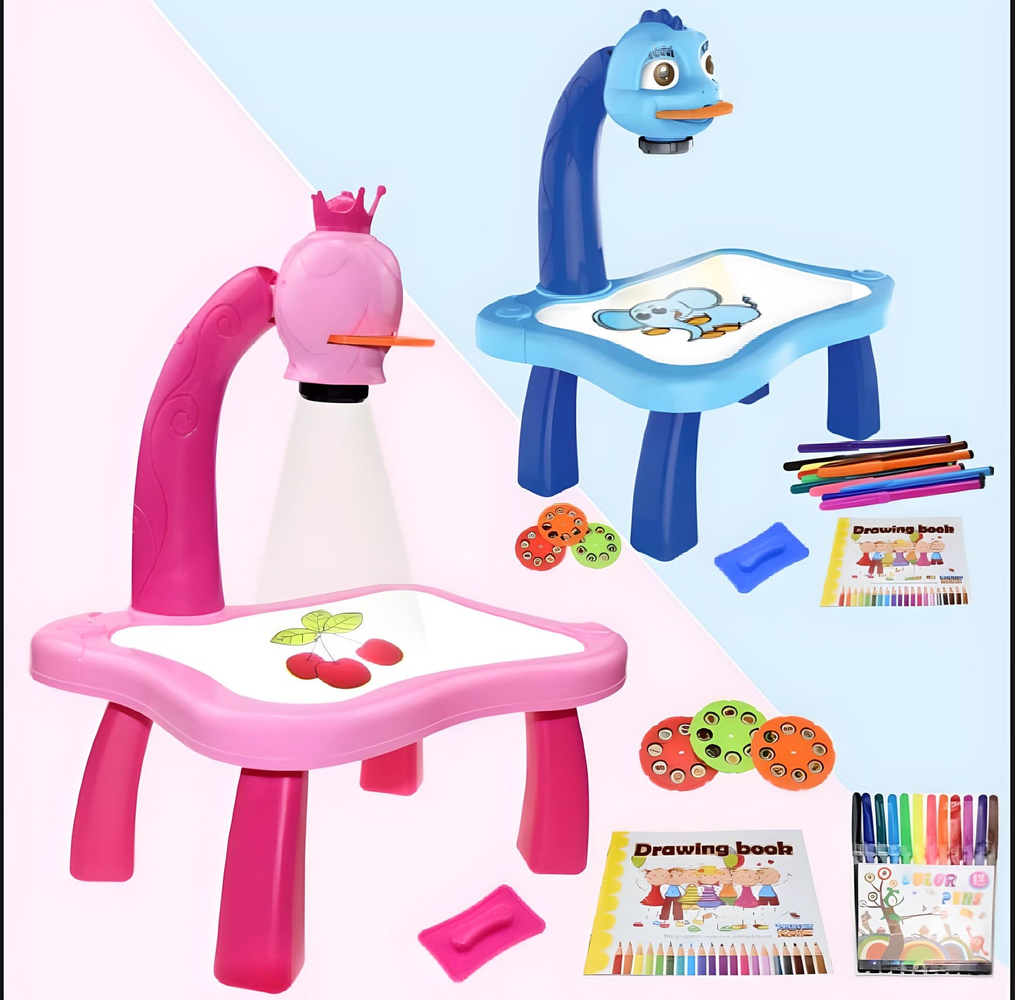 Children LED Projector Drawing Board β Kids Tracing Art Table Toy with 12 Markers & 24 Pattern Slides