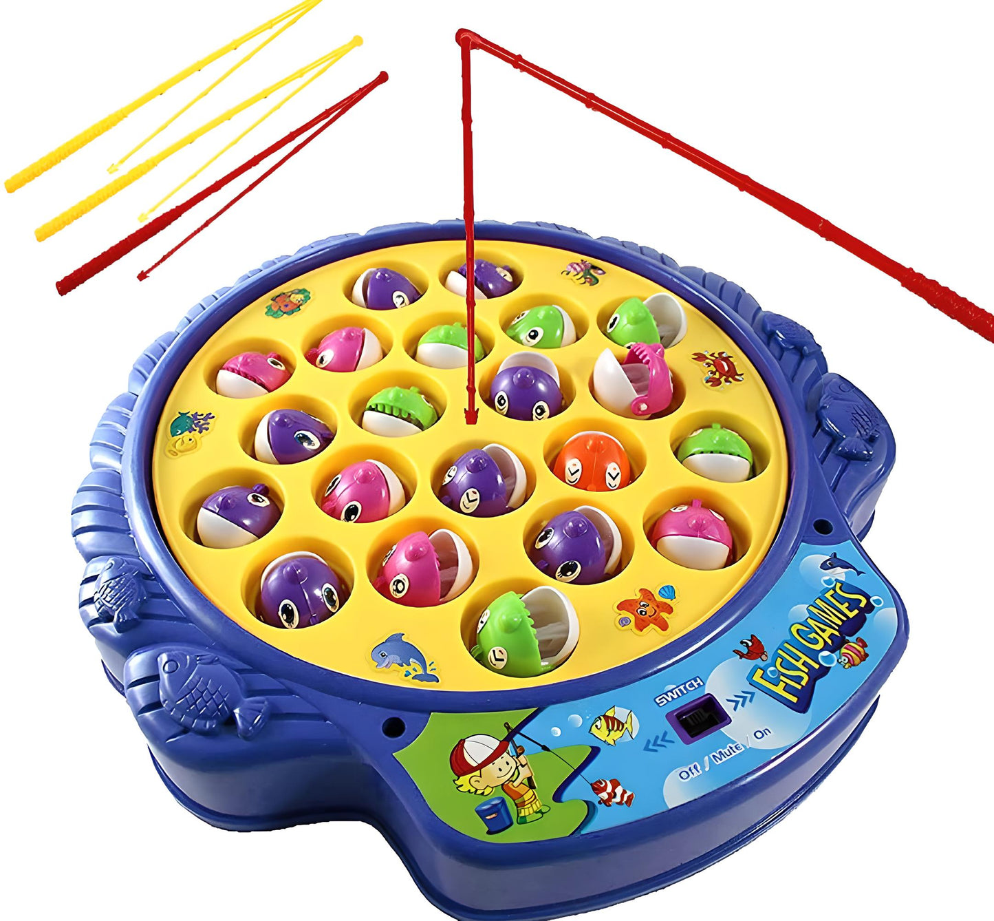 Fishing Game Toy Set with Rotating Board with Music On/Off Switch for Quiet Play, Includes, Safe and Durable Toy for Kids