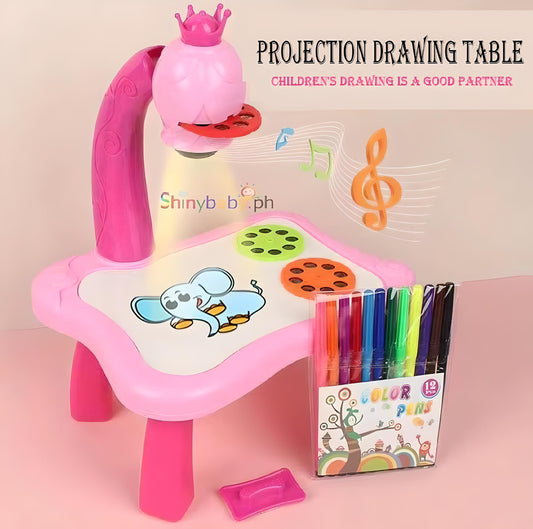 Children LED Projector Drawing Board – Kids Tracing Art Table Toy with 12 Markers & 24 Pattern Slides