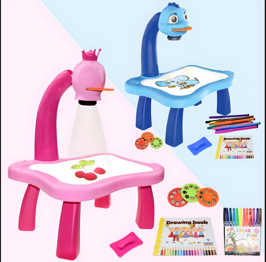 Children LED Projector Drawing Board – Kids Tracing Art Table Toy with 12 Markers & 24 Pattern Slides