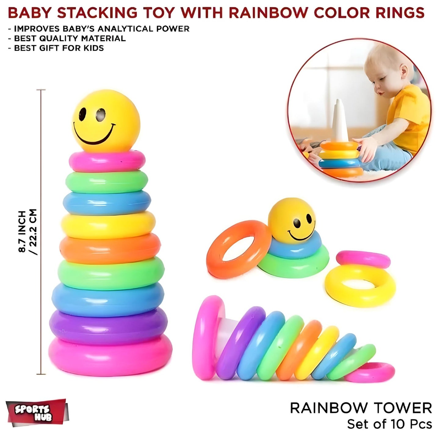Kids Study Pileup Toy – Rainbow Ring Tower Stacking Game
